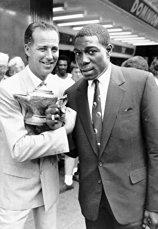 Frank Bruno Boxer meets Michael Barrymore before Alladin Pantomime Frank Bruno Boxer meets Michael Barrymore before Alladin Pantomime