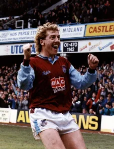 Frank McAvennie Footballer celebrating scoring for West Ham United football club Frank McAvennie Footballer celebrating scoring for West Ham United football club