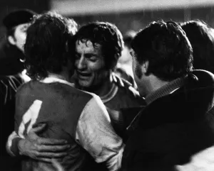 Frank McLintock Arsenal skipper hugs Eddie Kelly 1970 Frank McLintock Arsenal skipper hugs Eddie Kelly 1970
