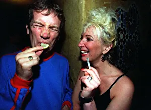 Frank Skinner eats a lemon watched by comedian Jenny Eclair at at Edinburgh Festival Frank Skinner eats a lemon watched by comedian Jenny Eclair at at Edinburgh Festival