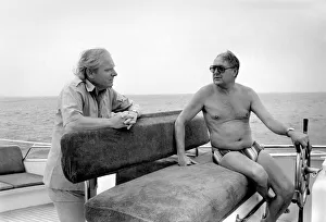 Freddie Laker: Entrepreneur with his motor cruiser in Majorca. July 1981 81-03733a-030 Freddie Laker: Entrepreneur with his motor cruiser in Majorca. July 1981 81-03733a-030
