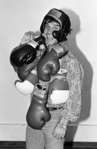 Freddie Starr, Comedian, pictured with boxing gloves, January 1981 Freddie Starr, Comedian, pictured with boxing gloves, January 1981