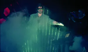 French composer and performer Jean Michel Jarre seen here on stage playing a laser harp French composer and performer Jean Michel Jarre seen here on stage playing a laser harp