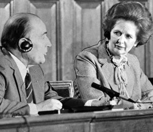 French President Francois Mitterrand answers questions at a press conference with British French President Francois Mitterrand answers questions at a press conference with British