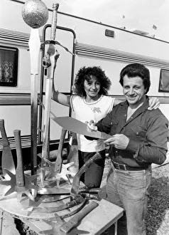Fritz and Helga Brumbach with the items used in their knife-throwing circus act Fritz and Helga Brumbach with the items used in their knife-throwing circus act