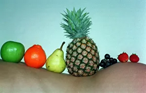 Fruit nude model with orange pear March 1998 Pineapple grapes strawberries resting Fruit nude model with orange pear March 1998 Pineapple grapes strawberries resting
