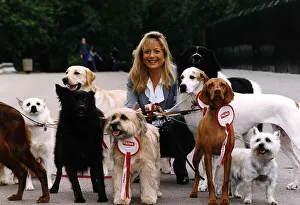 Gaby Roslin TV Presenter with dogs who feature on the 1994 Prime dog food calendar in Gaby Roslin TV Presenter with dogs who feature on the 1994 Prime dog food calendar in