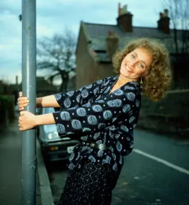 Gail Harrison holding onto lamp-post March 1983 Gail Harrison holding onto lamp-post March 1983