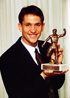 Gary Lineker shows off his player of the year trophy May 1992 Gary Lineker shows off his player of the year trophy May 1992