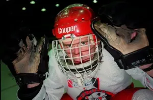 Gary Mackay Hearts FC footballer wearing Paisley Pirates ice hockey gear Gary Mackay Hearts FC footballer wearing Paisley Pirates ice hockey gear