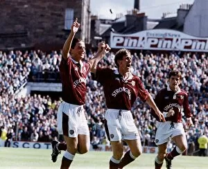 Images Dated 21st August 1993: Gary Mackay salutes Allan Johnston after scoring goal Hearts FC football