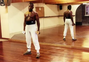 Gary Mason Boxing Former British Heavyweight Champion Working out in a dance studio with Gary Mason Boxing Former British Heavyweight Champion Working out in a dance studio with