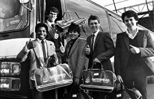 Gateshead team players in happy mood leaving the stadium for their F.A Gateshead team players in happy mood leaving the stadium for their F.A