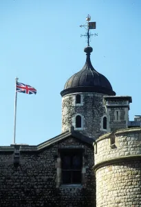 General view of the Tower of London showing a Union Jack Flag General view of the Tower of London showing a Union Jack Flag