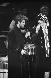 George Michael and Boy George performing at the Stand by Me George Michael and Boy George performing at the Stand by Me