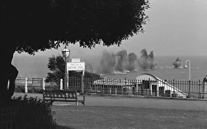 German shells explode harmlessly in the English Channel off the coast at Lea Cliff German shells explode harmlessly in the English Channel off the coast at Lea Cliff
