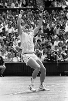 German wonder boy Boris Becker raises his arms in triumph after winning the Wimbledon German wonder boy Boris Becker raises his arms in triumph after winning the Wimbledon