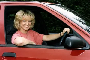Gillian Taylforth actress Kathy in BBC television soap opera Eastenders in Citroen diesel Gillian Taylforth actress Kathy in BBC television soap opera Eastenders in Citroen diesel