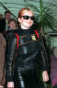 GINGER AT GLASGOW AIRPORT APRIL 1998 Spice Girls wearing a black jacket GINGER AT GLASGOW AIRPORT APRIL 1998 Spice Girls wearing a black jacket