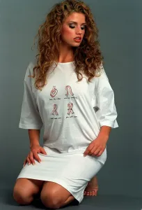 Glamour Model Jordan aka Katie Price wearing White tshirt logo on front Glamour Model Jordan aka Katie Price wearing White tshirt logo on front