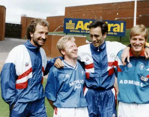 Glasgow Rangers players L-R player manager Graeme Souness, Mo Johnston Glasgow Rangers players L-R player manager Graeme Souness, Mo Johnston