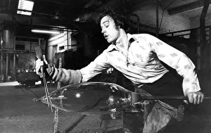 A glass blower at Hartley Wood in Sunderland making stained glass lighting for A glass blower at Hartley Wood in Sunderland making stained glass lighting for