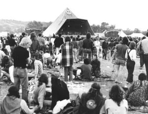 Glastonbury Festival, Pilton, crowds in 1982. Circa 1st July 1982 Glastonbury Festival, Pilton, crowds in 1982. Circa 1st July 1982