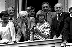 GLENYS KINNOCK, NEIL KINNOCK, MICHAEL FOOT, JILL CRAIGIE AND TONY BENN WATCHING DURHAM GLENYS KINNOCK, NEIL KINNOCK, MICHAEL FOOT, JILL CRAIGIE AND TONY BENN WATCHING DURHAM