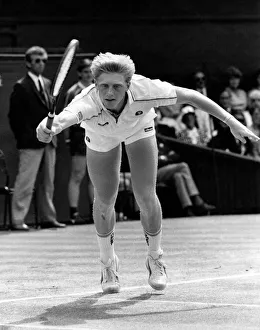 Glory : Boris Becker dives to make another spectacular winner on his way to victory Glory : Boris Becker dives to make another spectacular winner on his way to victory