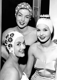 Gone are those plain, old-fashioned basin-type bathing-caps Gone are those plain, old-fashioned basin-type bathing-caps