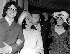 Former Goon Harry Secombe receives a kiss from his wife Myra at the Variety Former Goon Harry Secombe receives a kiss from his wife Myra at the Variety