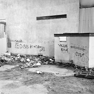 Graffiti covered wall after a football match February 1975 75-01052-010 Graffiti covered wall after a football match February 1975 75-01052-010