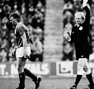 Graham Roberts footbller Rangers FC football strip being sent off by referee red card in Graham Roberts footbller Rangers FC football strip being sent off by referee red card in