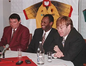 Graham Taylor at press conference with Luther Blissett and Elton John after rejoining Graham Taylor at press conference with Luther Blissett and Elton John after rejoining