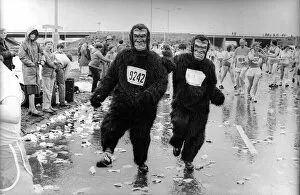 Images Dated 27th June 1982: The Great North Run 27 June 1982 - A pair of gorillas monkey about