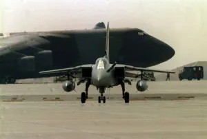 Gulf War Operation Desert Storm. An RAF Tornado F3 fighter taxi' Gulf War Operation Desert Storm. An RAF Tornado F3 fighter taxi'