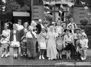 Happy and glorious; Children in fancy dress for a 1953 Coronation party in Arlon Avenue Happy and glorious; Children in fancy dress for a 1953 Coronation party in Arlon Avenue