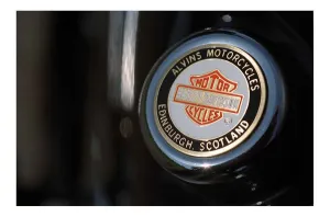 Harley Davidson motorbike June 1998 Alvins Motorcycles Edinburgh Scotland badge Harley Davidson motorbike June 1998 Alvins Motorcycles Edinburgh Scotland badge