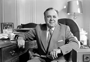 Harry Saltzman, co-producer of the Bond films, in his London Office Seotember 1975 Harry Saltzman, co-producer of the Bond films, in his London Office Seotember 1975