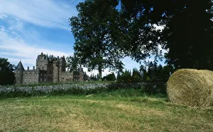 Haymaking at Glamis Castle Fife Scotland July 1984 Hay bail in field Haymaking at Glamis Castle Fife Scotland July 1984 Hay bail in field