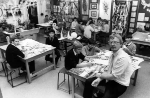 Head of art, Mr Eddie Snaith at Rye Hills School, Redcar. 13th July 1983 Head of art, Mr Eddie Snaith at Rye Hills School, Redcar. 13th July 1983