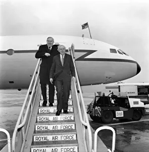 Heathrow Airport: Mr. Harold Wilson and Mr. James Callaghan seen leaving their plane at Heathrow Airport: Mr. Harold Wilson and Mr. James Callaghan seen leaving their plane at