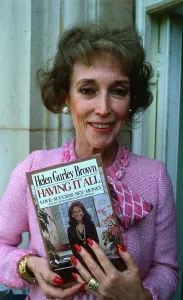 Helen Gurley Brown November 1984. Author holding a copy of her book Having It All Helen Gurley Brown November 1984. Author holding a copy of her book Having It All
