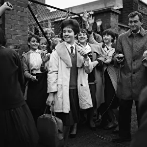 Helen Shapiro, the 15 year old pop singer, leaves Clapton Park Secondary School Helen Shapiro, the 15 year old pop singer, leaves Clapton Park Secondary School