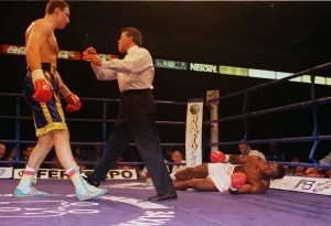 Herbie Hide being knocking June 1999 out by Vitali klitschko Herbie Hide being knocking June 1999 out by Vitali klitschko