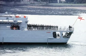 HMS Liverpool returns to port following service in Falklands War May 1982 HMS Liverpool returns to port following service in Falklands War May 1982
