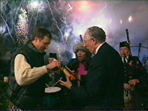 Hogmanay December 1998 John Leslie and Jenny Powell with Donald Dewar on STV' Hogmanay December 1998 John Leslie and Jenny Powell with Donald Dewar on STV'