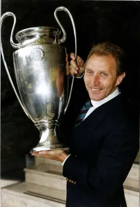 Howard Wilkinson Football Leeds Manager with the European Cup during the launch of a new Howard Wilkinson Football Leeds Manager with the European Cup during the launch of a new