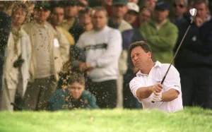 Ian Woosnam golfer October 1998 plays out of a bunker on the 15th green at Ian Woosnam golfer October 1998 plays out of a bunker on the 15th green at