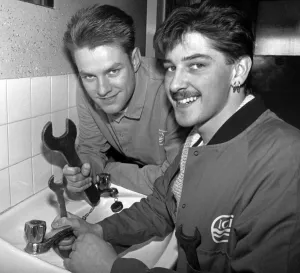 ICI apprentice plumbers Andrew Hutchinson (left) and Michael Wilson have swapped places ICI apprentice plumbers Andrew Hutchinson (left) and Michael Wilson have swapped places